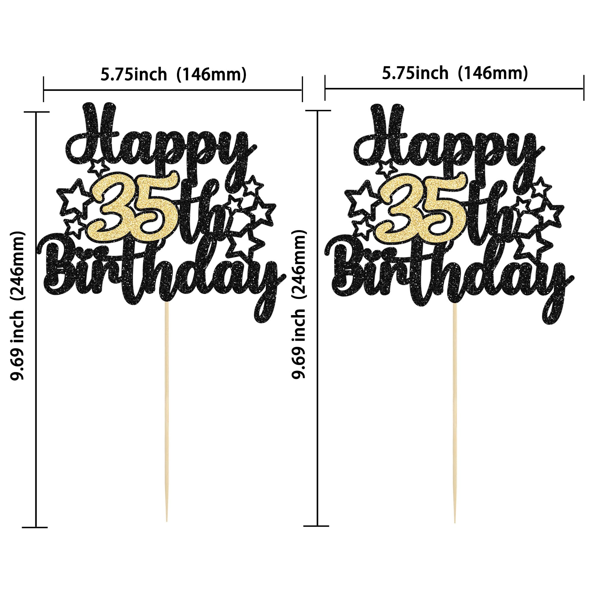 Gyufise 1Pc Happy 35th Birthday Cake Topper Black Gold Glitter Cheers to 35 Years Birthday Cake Pick 35 Fabulous Cake Decoration for Happy 35th Birthday Anniversary Party Supplies