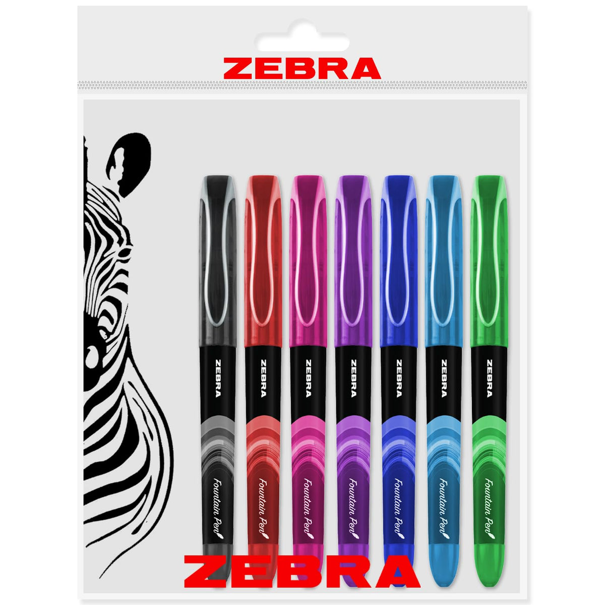 Zebra Fuente - Disposable Fountain Pen - One of Each Coloured Ink - Pack of 7