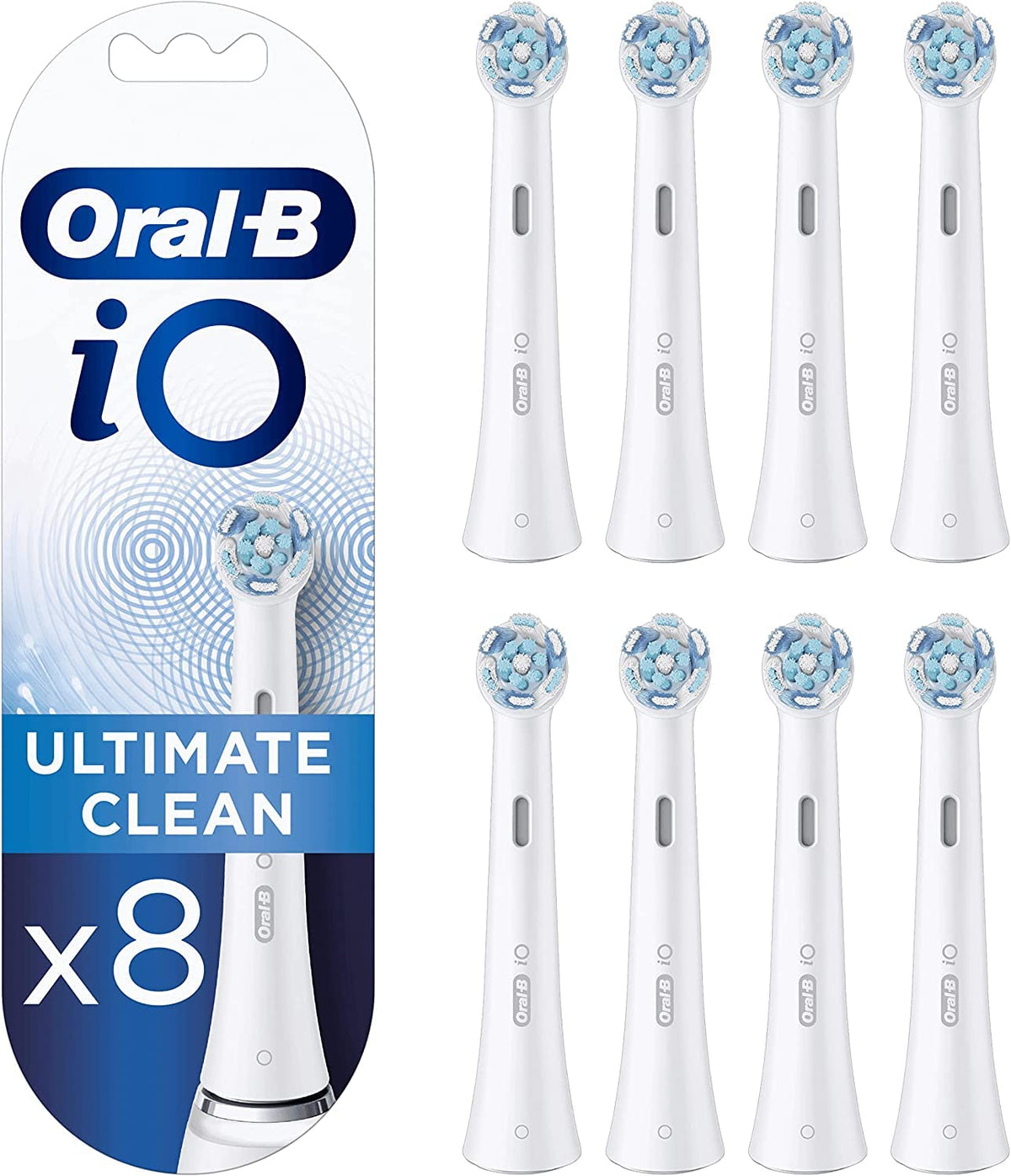 Oral-B iO Ultimate Clean Electric Toothbrush Head, Twisted & Angled Bristles for Deeper Plaque Removal, Pack of 8 Toothbrush Heads, Suitable for Mailbox, White