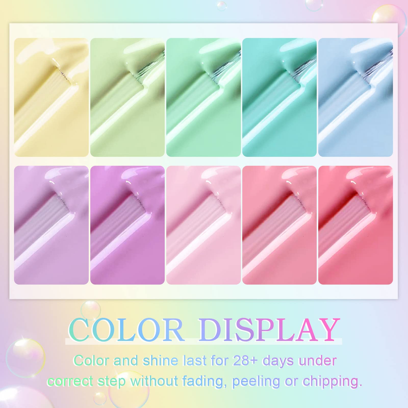 Yueshop Pastel Gel Nail Polish Set - Macaron Candy Bright Yellow Pink Purple Blue Green Summer Gel Polish Soak Off UV Gel Nail Varnish Art DIY Manicure for Beginner (10PCS, 8ml)