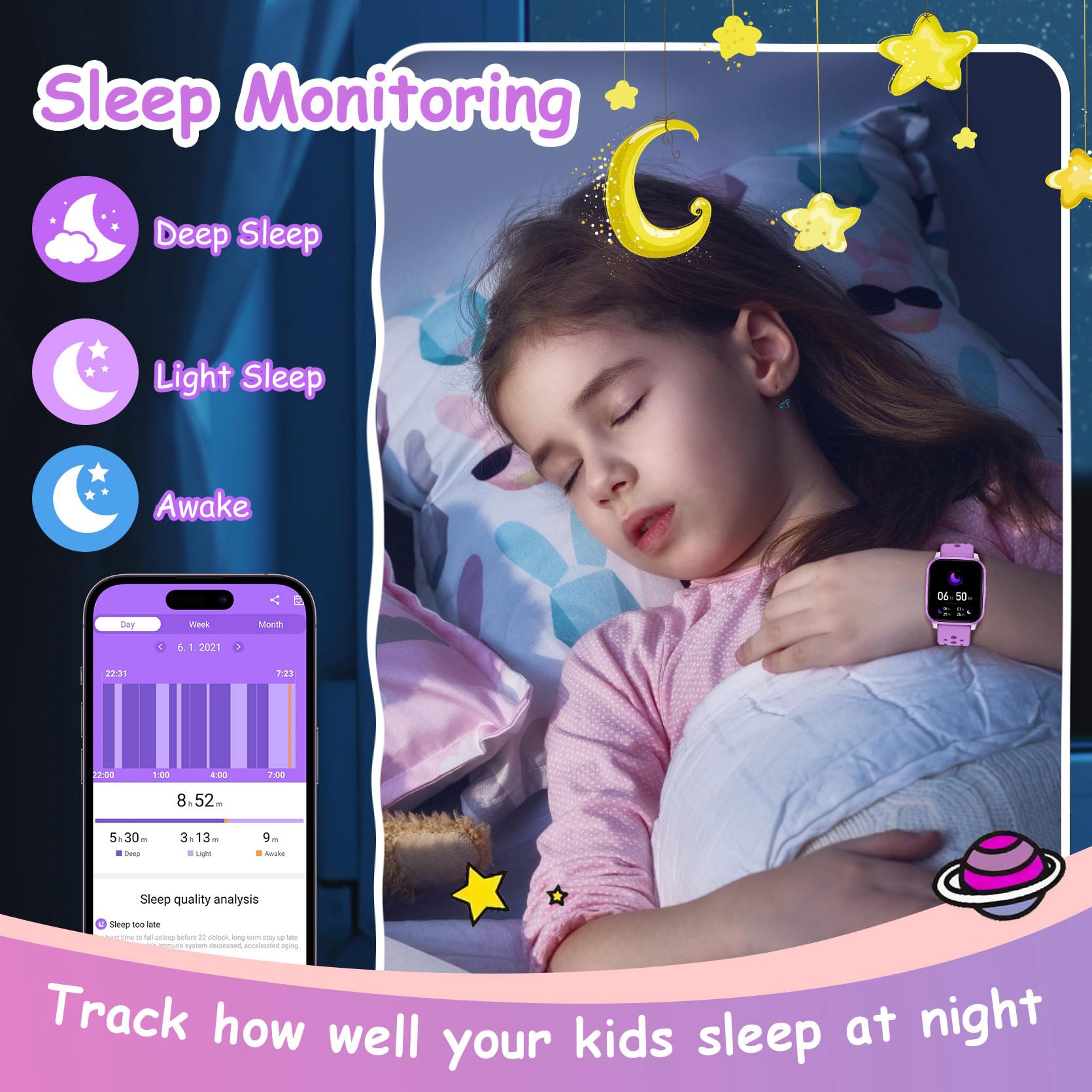 SOPPY Fitness Tracker Watch for Kids, Activity Tracker, Smart Watch with Games, Pedometer, Heart Rate & Sleep Monitor, Stopwatch, IP68 Waterproof Sport Watch, Great Gifts for Boys Girls Teens - Purple