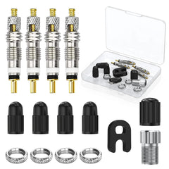 Flintronic Presta Valve Core Set, 15PCS Presta Valve Core Replacement Set Included Brass Presta Valve Adapter & Valve Core Remover Plastic Caps Rim Nuts, Valve Core Remover Tool Kit for Bicycles