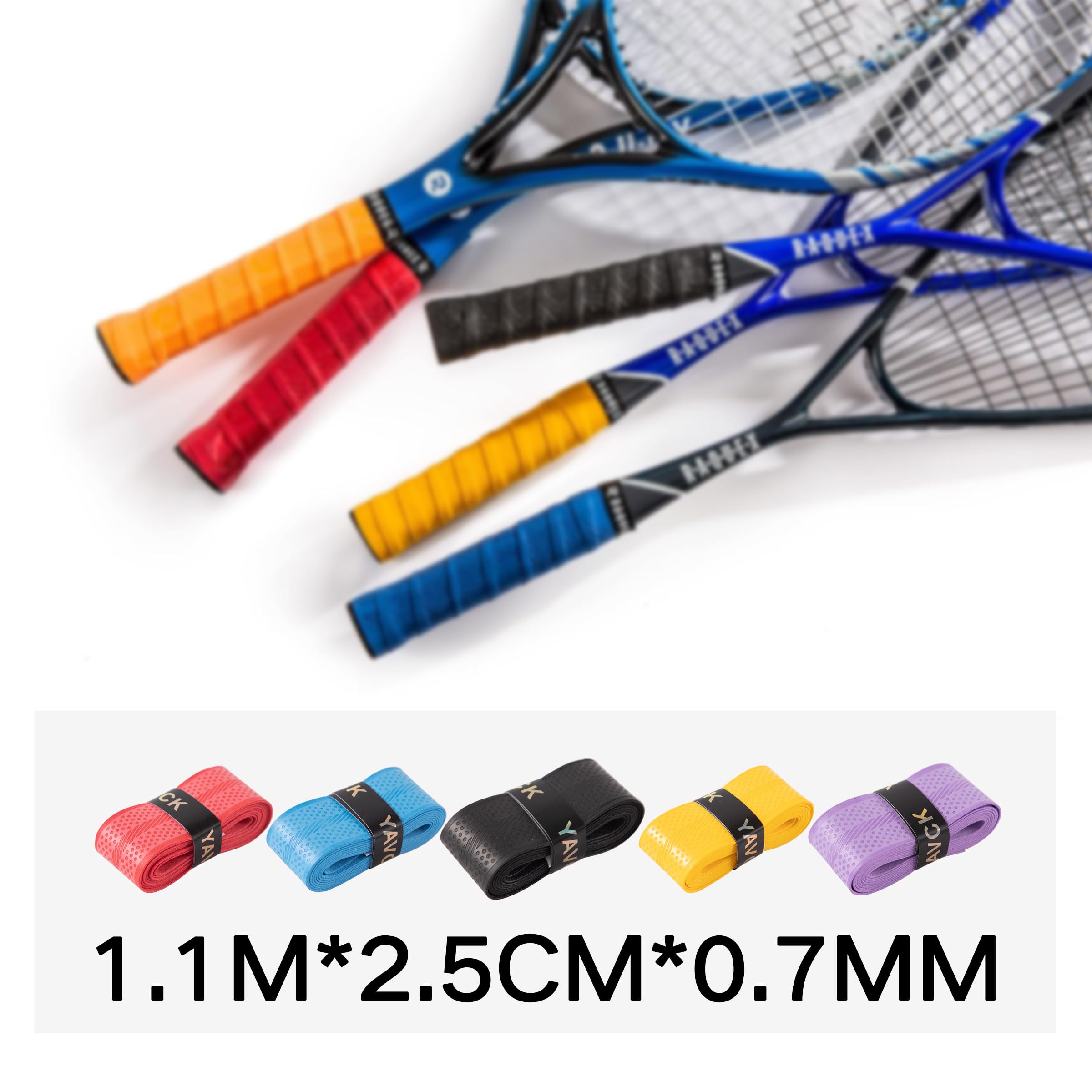 WIFUN Racquet Grip - PU Racquet Over Grip for Tennis/Badminton/Squash - 5 Pack - Black, Blue, Red, Yellow, Purple