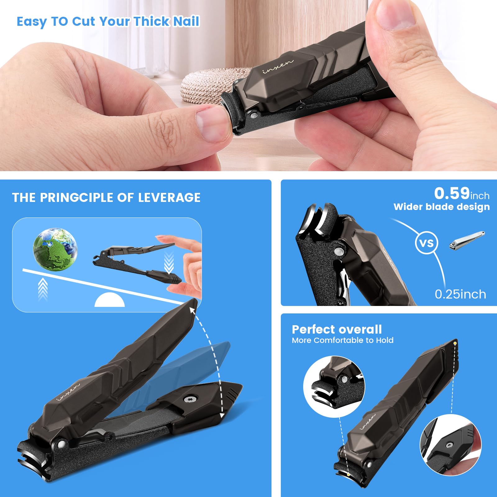 Nail Clippers with Catcher, Professional Nail Clippers of Heavy Duty No Splash Self-Collecting, Large Toenail Clippers for Fingernails and toenails, Stainless Steel Nail Cutter for Men Women Seniors