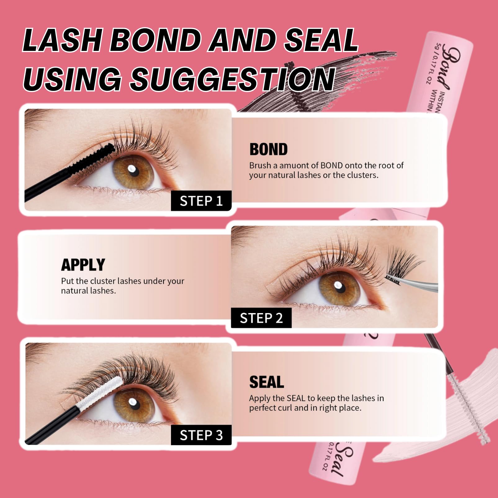 Tongyend Lash Bond and Seal Glue with Lash Remover Cluster Eyelash Glue Remover, Lash Glue for Eyelash Extensions, Waterproof Eyelash Glue, for Individual Lashes Super Strong Hold