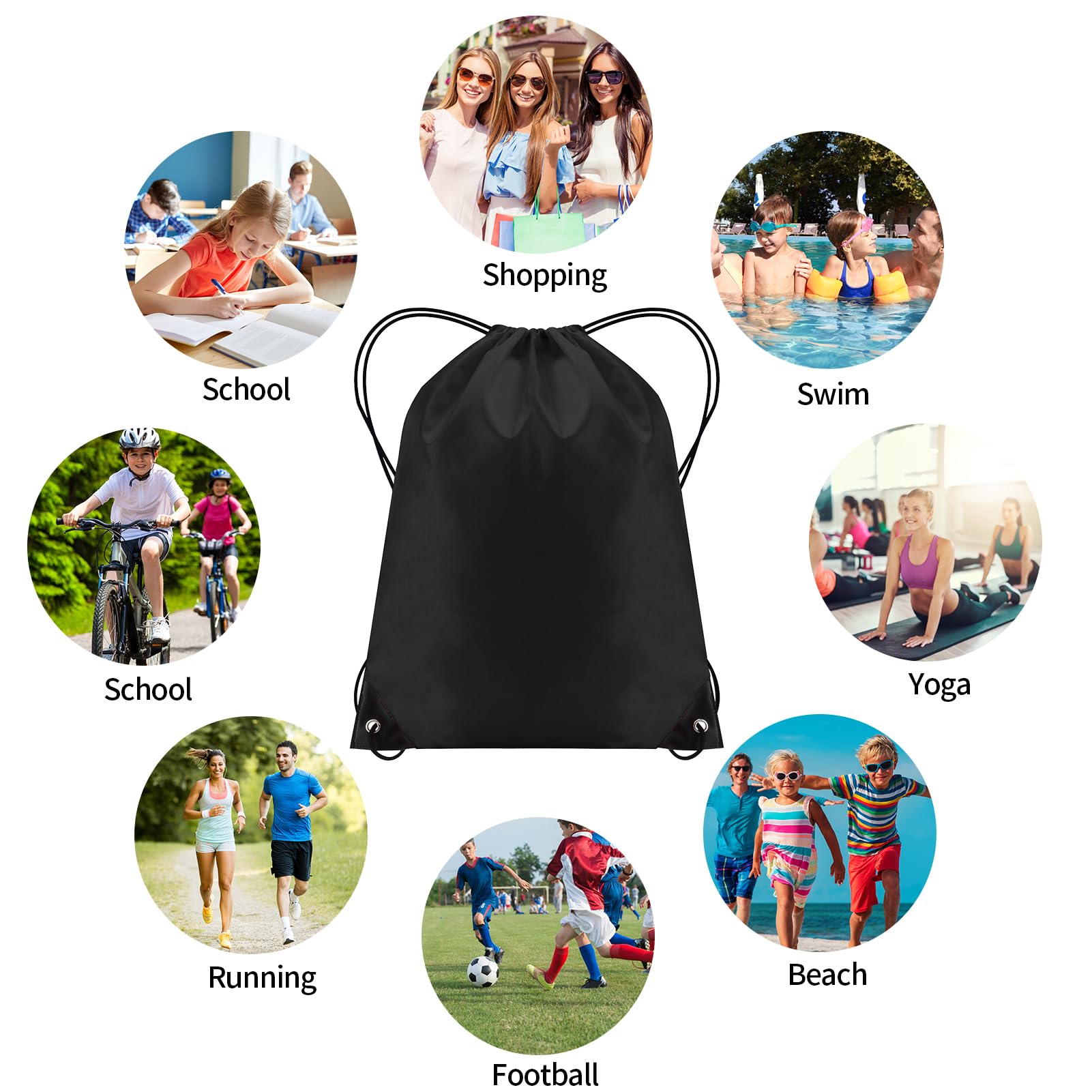 JFmall Drawstring Bags, Swim Bag PE bags for kids Waterproof Swimming Sports Back Pack Drawstring Gym Bag Suitable for School Beach Travel