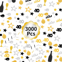 3000 Pieces Birthday Confetti Number 40 Glitter Confetti Birthday Cake Confetti Table Confetti Black Gold and Silver Party Decorations Supplies for Birthday, Anniversary (40th Style)