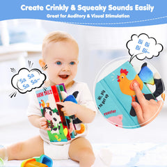 beiens Baby Books Toys, Sensory Books Touch and Feel Crinkle Cloth Books for Babies, Baby Essentials for Newborn, Car Seat Stroller Soft Toys Gifts for 0 3 6 12 Months Boys Girls