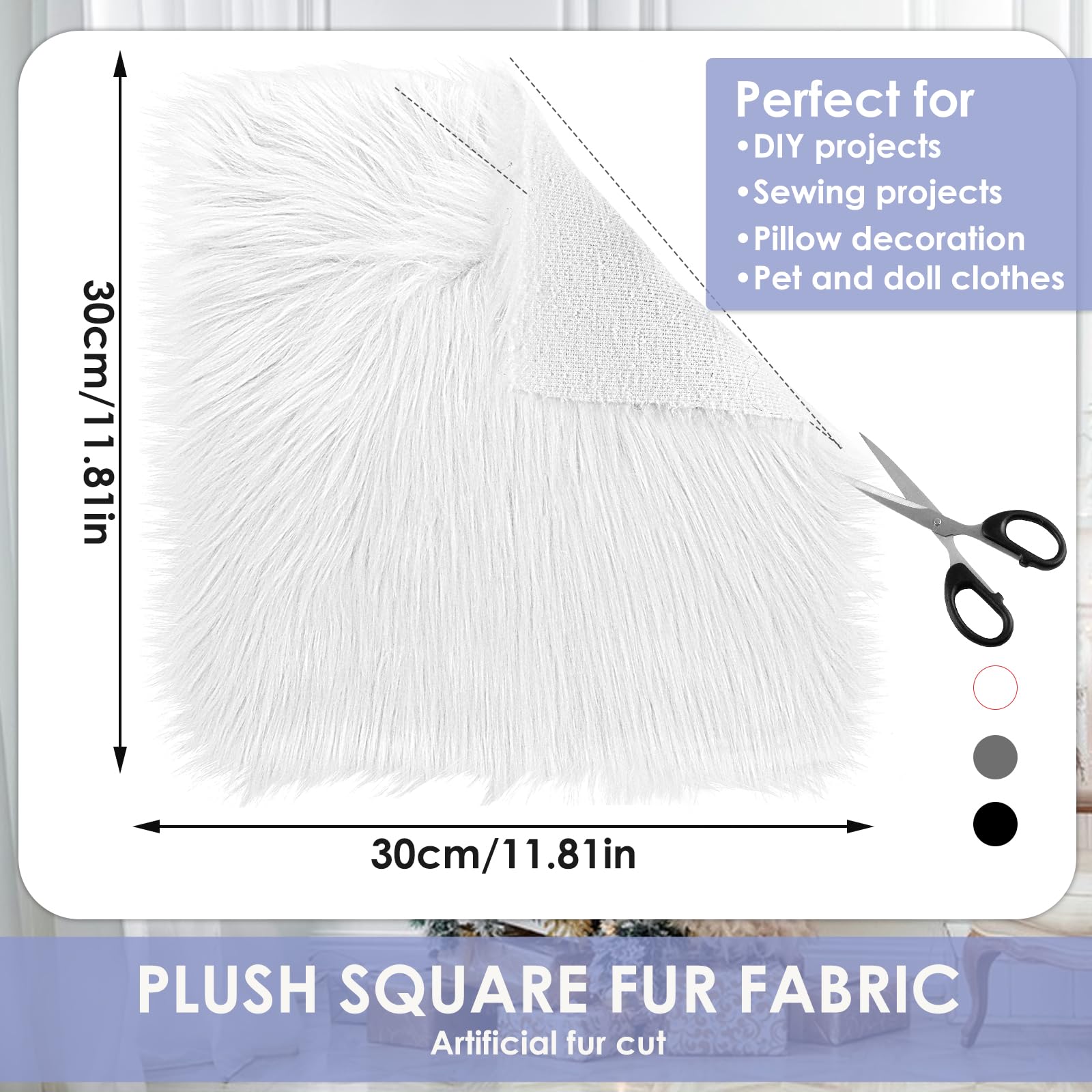 Sibba Fur Faux Locker Fabric Rug Polyester Yard Pre Cut Artificial Craft Costume Double Side Square Crafting Strips Liners Set Plush Precut Fluffy Cloth Photography Cosplay Outdoor(White,30 cm)