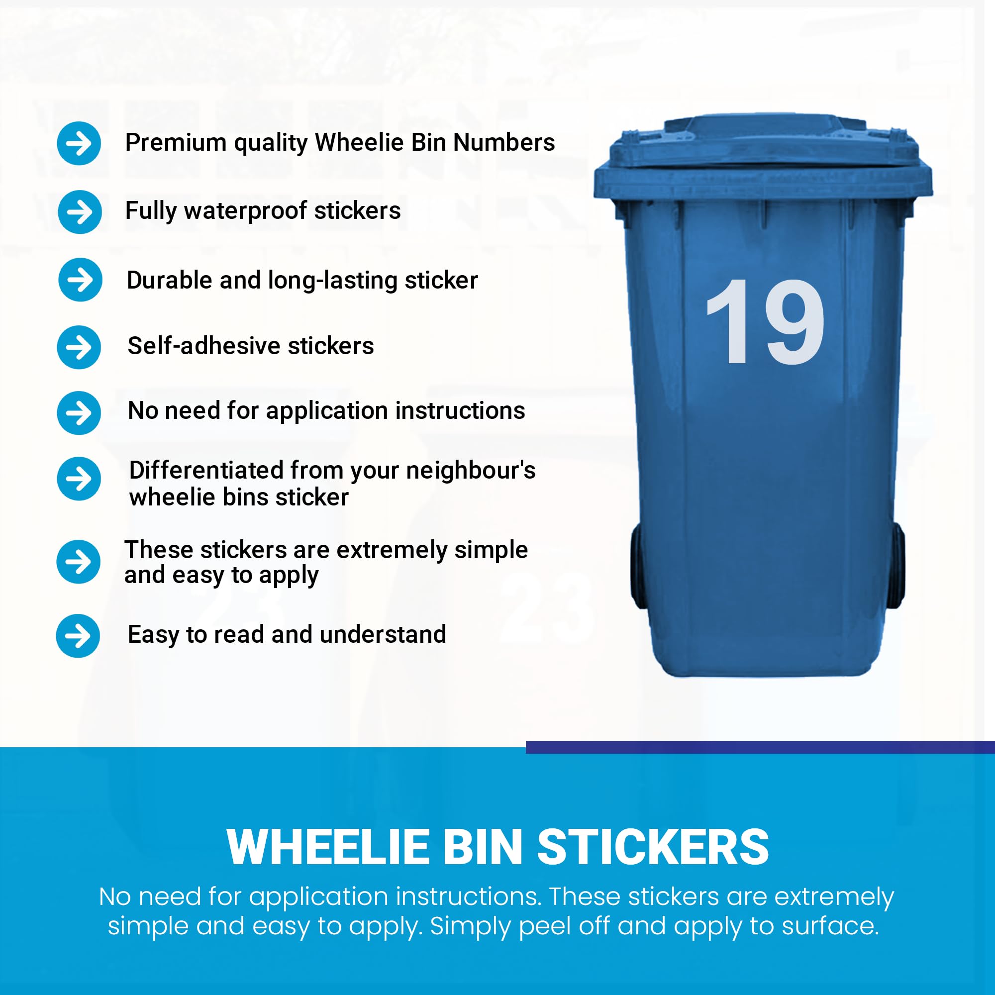 4 x Bin Numbers for Wheelie Bins, 0-99 Wheelie Bin Stickers, 17.5cm Bin Stickers for Wheelie Bins, Self Adhesive Wheelie Bin Numbers, Weatherproof Vinyl Number Stickers(86)