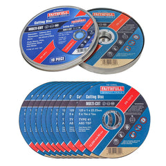 Faithfull FAI12510MUL Extra Thin (1 mm) Fast Cut Cutting Discs 125 mm x 1 mm x 22 mm (5 Inch) 10 Pack with Storage Tin