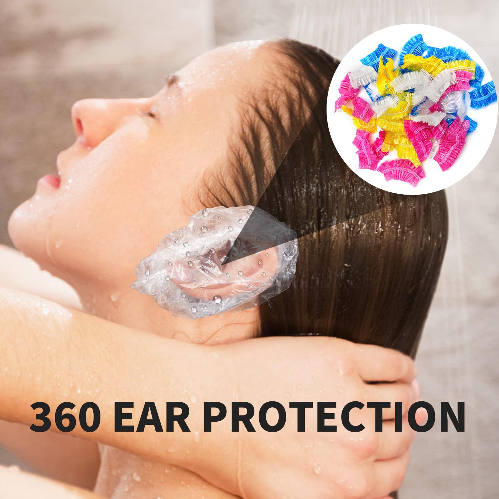 100 Pack Ear Covers for Shower - Disposable Ear Protectors for Shower Colorful Waterproof Ear Protectors Ear Shower Caps for Hair Dye, Shower, Bathing, Salon