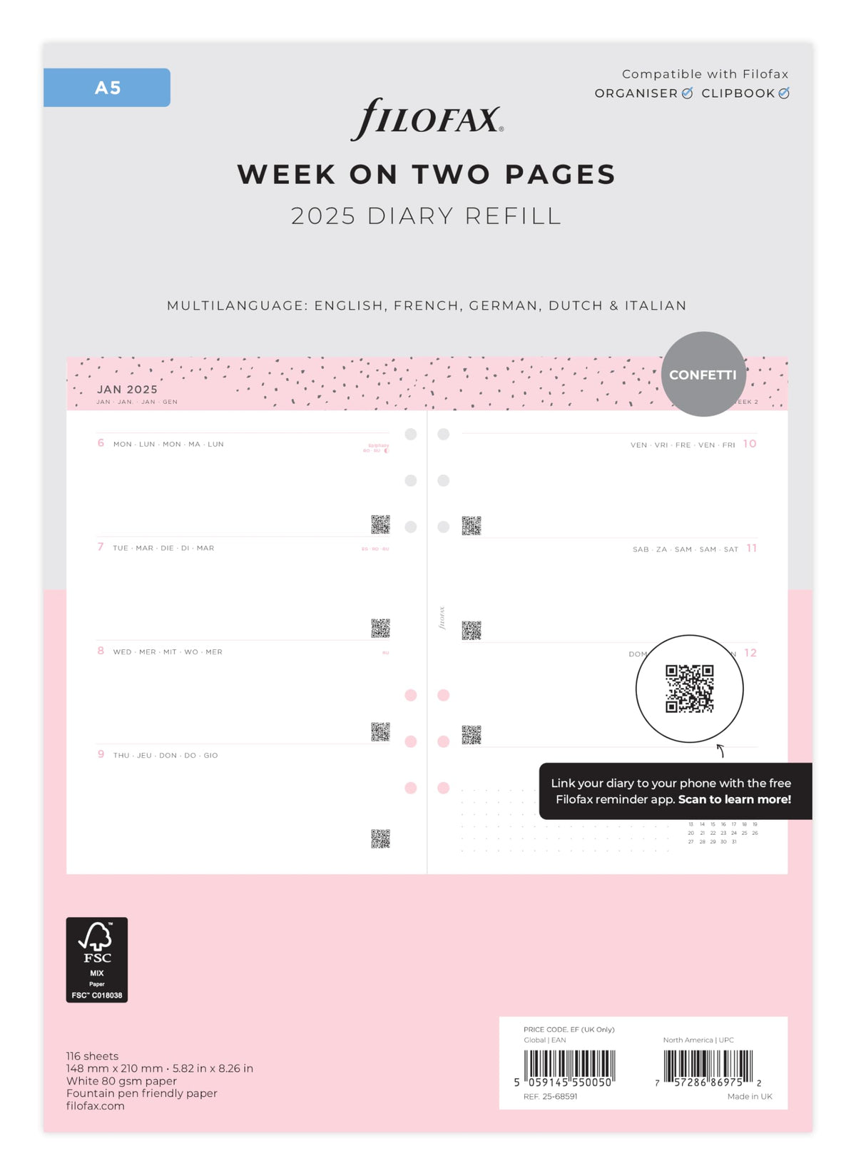 A5 Confetti week on two pages 2025