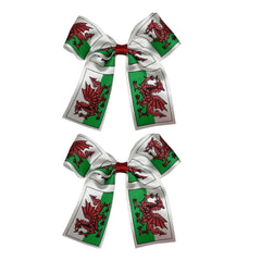 Pack Of 2 Hand-Made Wales Welsh National Flag Inspired Hair Clip Bow
