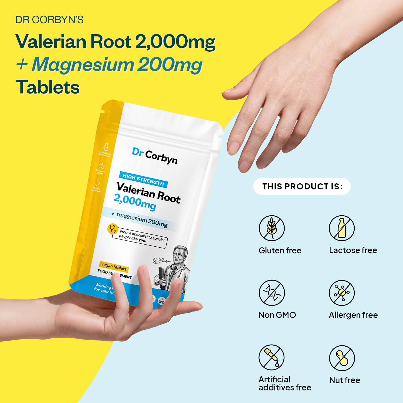 Dr Corbyn Valerian Root 2,000mg (240 Tablets)   High Strength Valerian Supplement with Magnesium 200mg   Inner Calm Support, Sleep   Vegan & UK Made (Pack of 1)