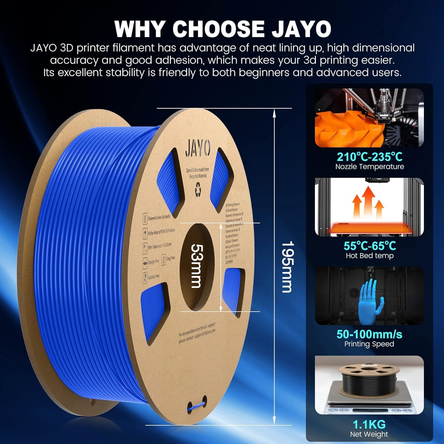 JAYO PLAand Filament 1.75mm, 3D Printer Filament PLA Plus 2.2kg, Dimensional Accuracy and/- 0.02, 2 spools PLAand redandOrange