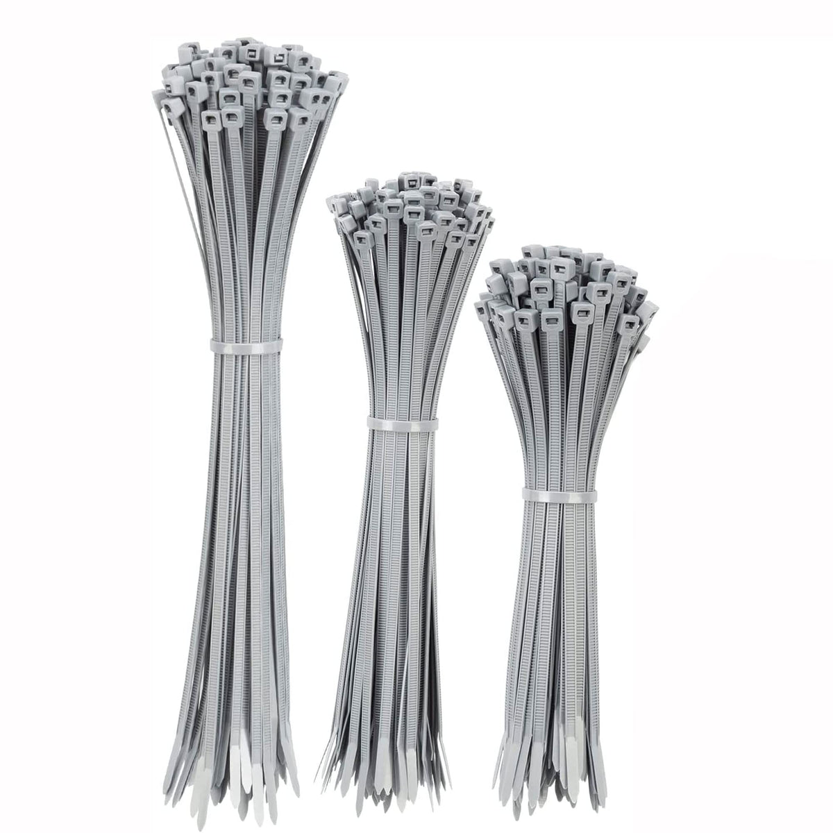 100 Sliver Plastic Cable Ties, 3 Different Sized Tie Wraps, Durable Strong Plastic Material Ensuring Longevity. Self Locking Zip Ties Ideal for Home, Office, Garden and DIY (Silver)