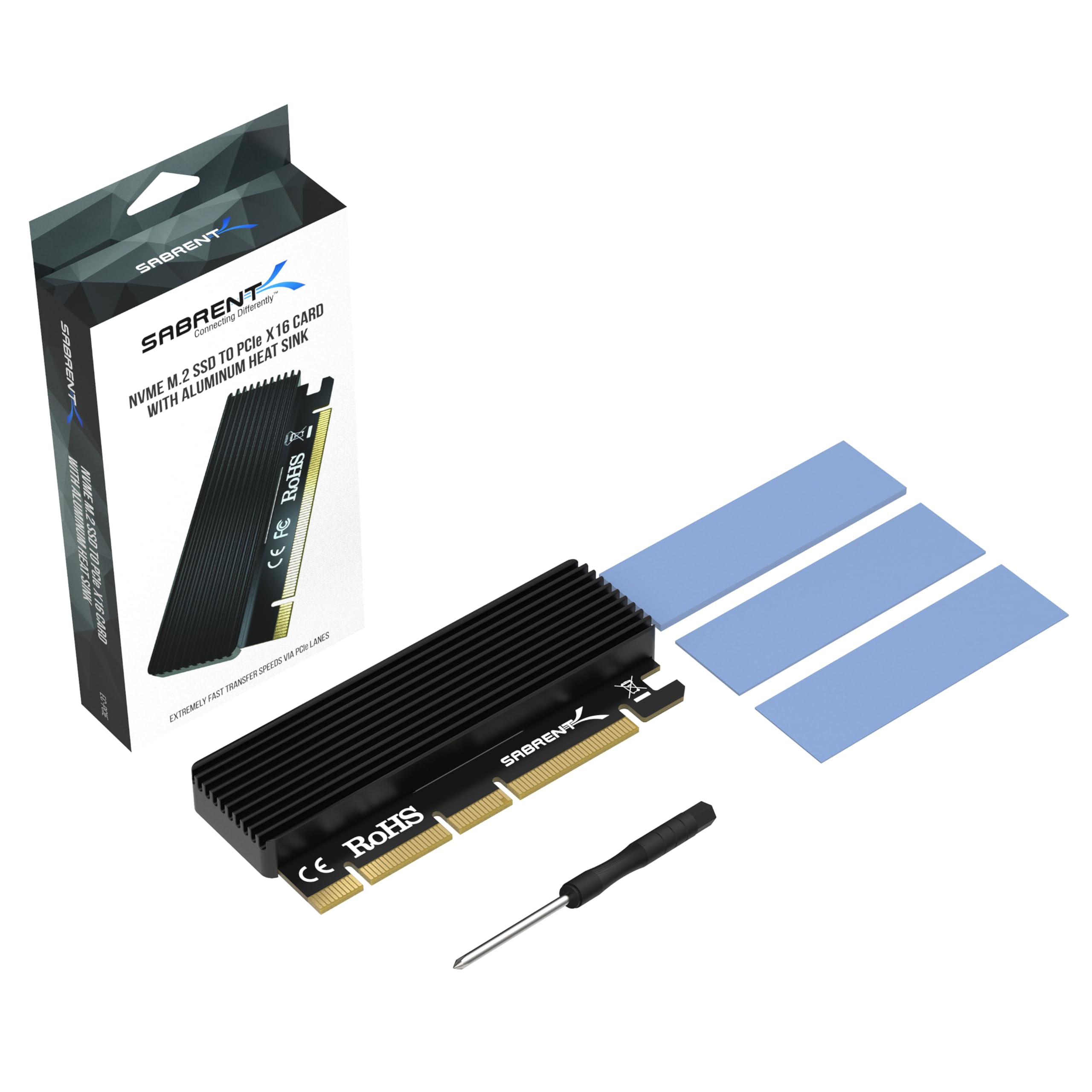 SABRENT M.2 SSD NVMe to PCIe Adapter with Aluminum Heatsink and Thermal Pad, for SSDs up to 16TB, M.2 NVMe to PCI-E converter 3.0 X4 X8 X16 Card (EC-PCIE)