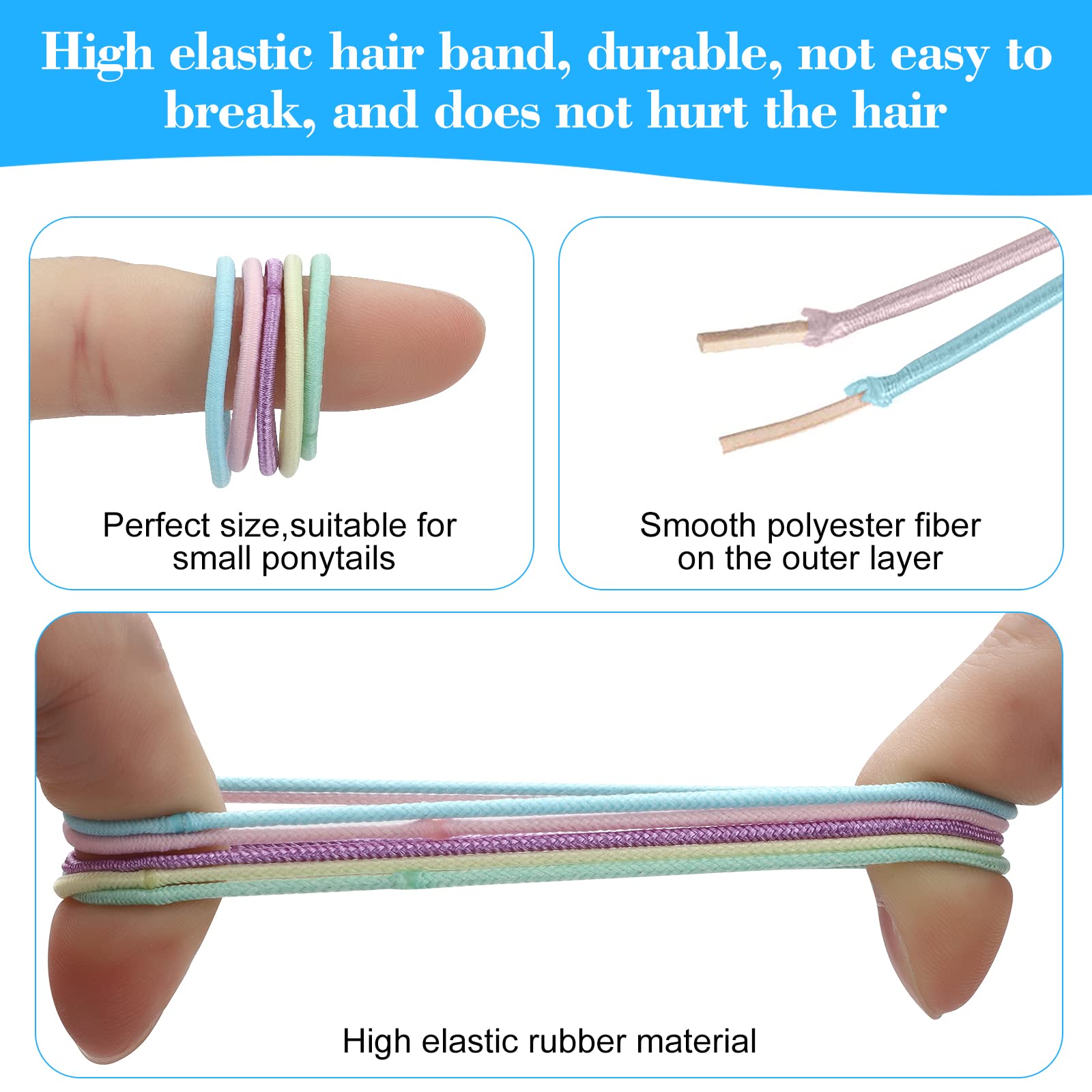 300pcs Multicolor Elastic Hair Bands,Girls Hair Ties for Thin Hair,Small Hair Ponytail Holders for Baby,2mm Thin Hair Tie for Kids,Hair Styling Accessories for Toddlers