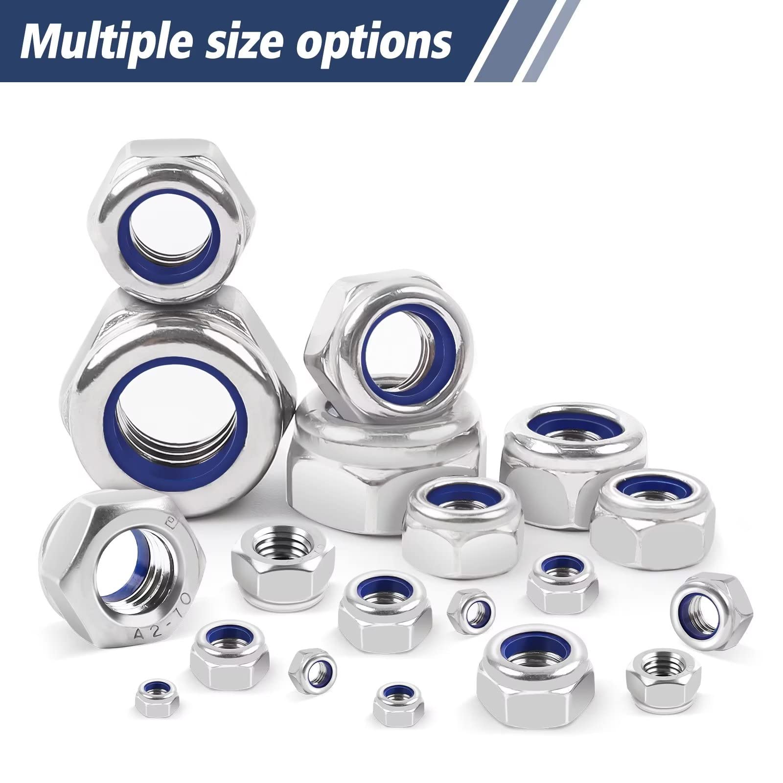 DIN985 M10 Nuts Nylock Nuts, Leryati 10 Piece Lock Nuts M10 Stainless Steel Hex Nuts A2 V2A Self Locking Nuts, Nylon Insert Lock Nut Kits Thread Lock Nuts Nyloc Hexagon Nut nutstones