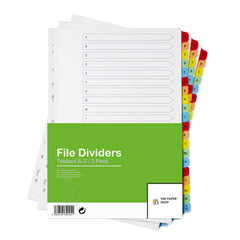 [3 Pack] A4 File Dividers A-Z Tabs   A4 Alphabetical Subject Dividers A-Z with Multipunched Reinforced Colour Tabs 150gsm