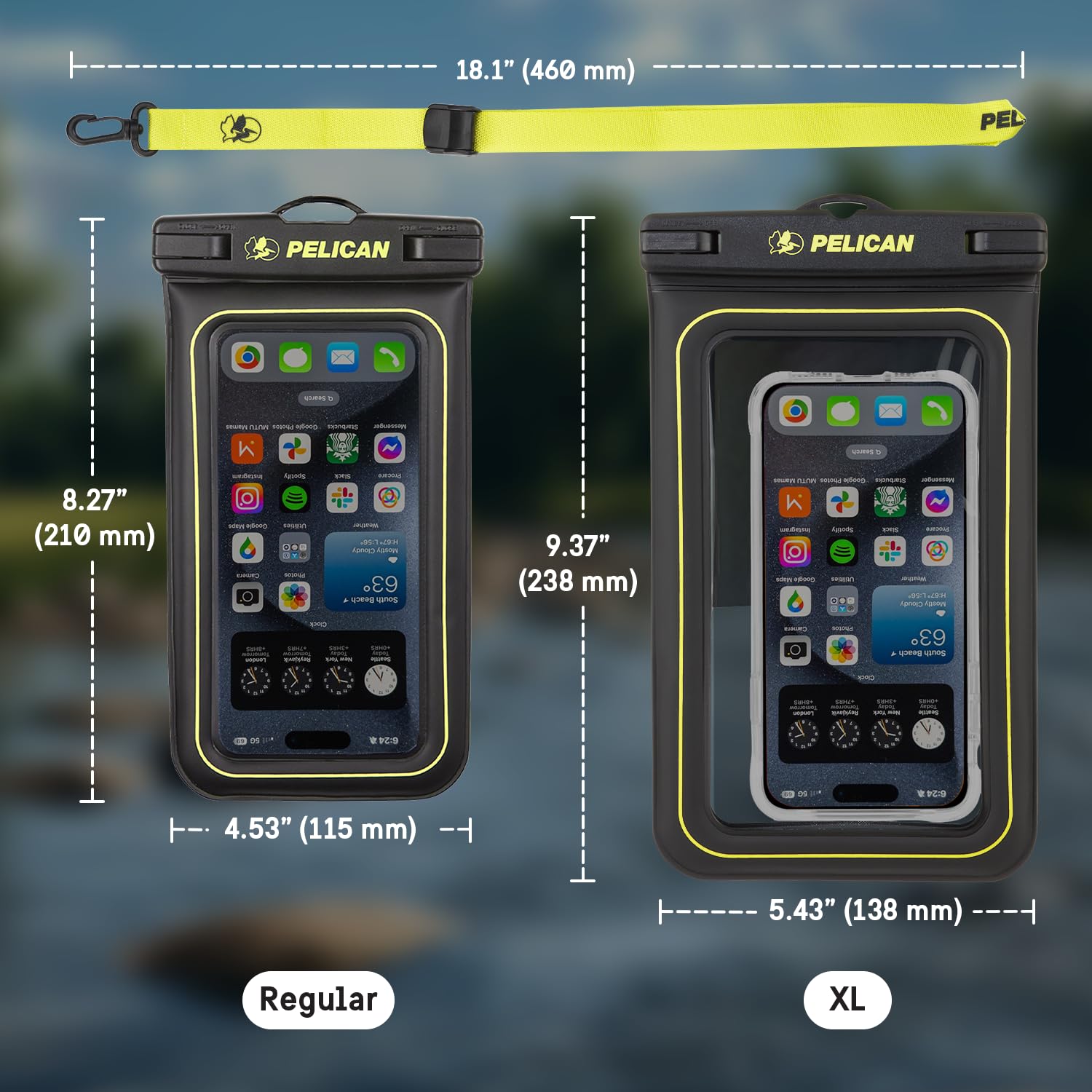 Pelican Marine - IP68 Waterproof Phone Pouch (Regular Size) - Floating Waterproof Phone Case For iPhone 14 Pro Max/ 13 Pro Max/ 12 Pro Max/ 11/ S22 Ultra - Detachable Lanyard - Black/Yellow