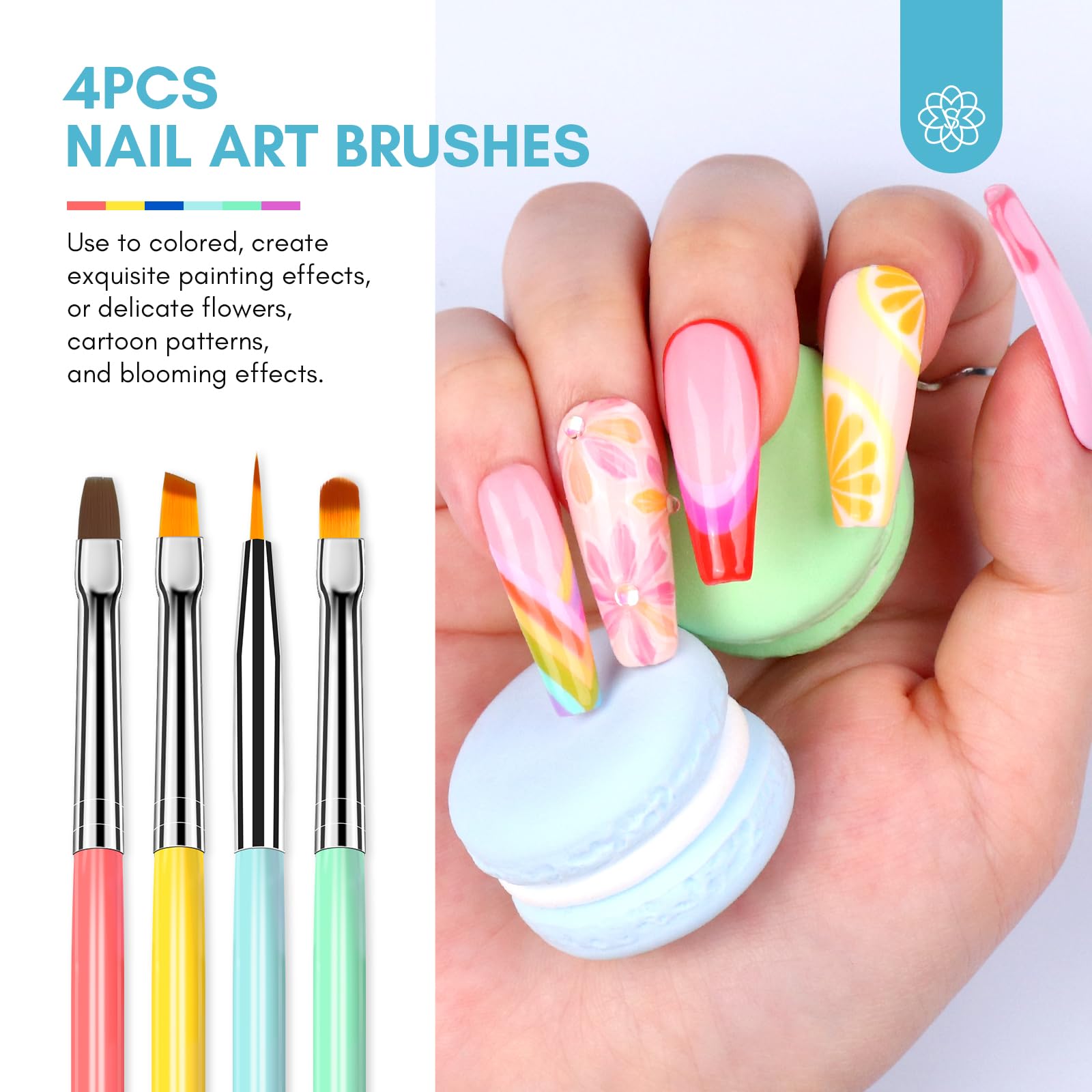 Saviland 6Pcs Nail Art Brushes Set – Rainbow Double-End Nail Art Brushes and Liner Brushes for Nail Extension and Nail Carving, Professional Nail Gel Polish Painting Nail Art Design Brush Pen