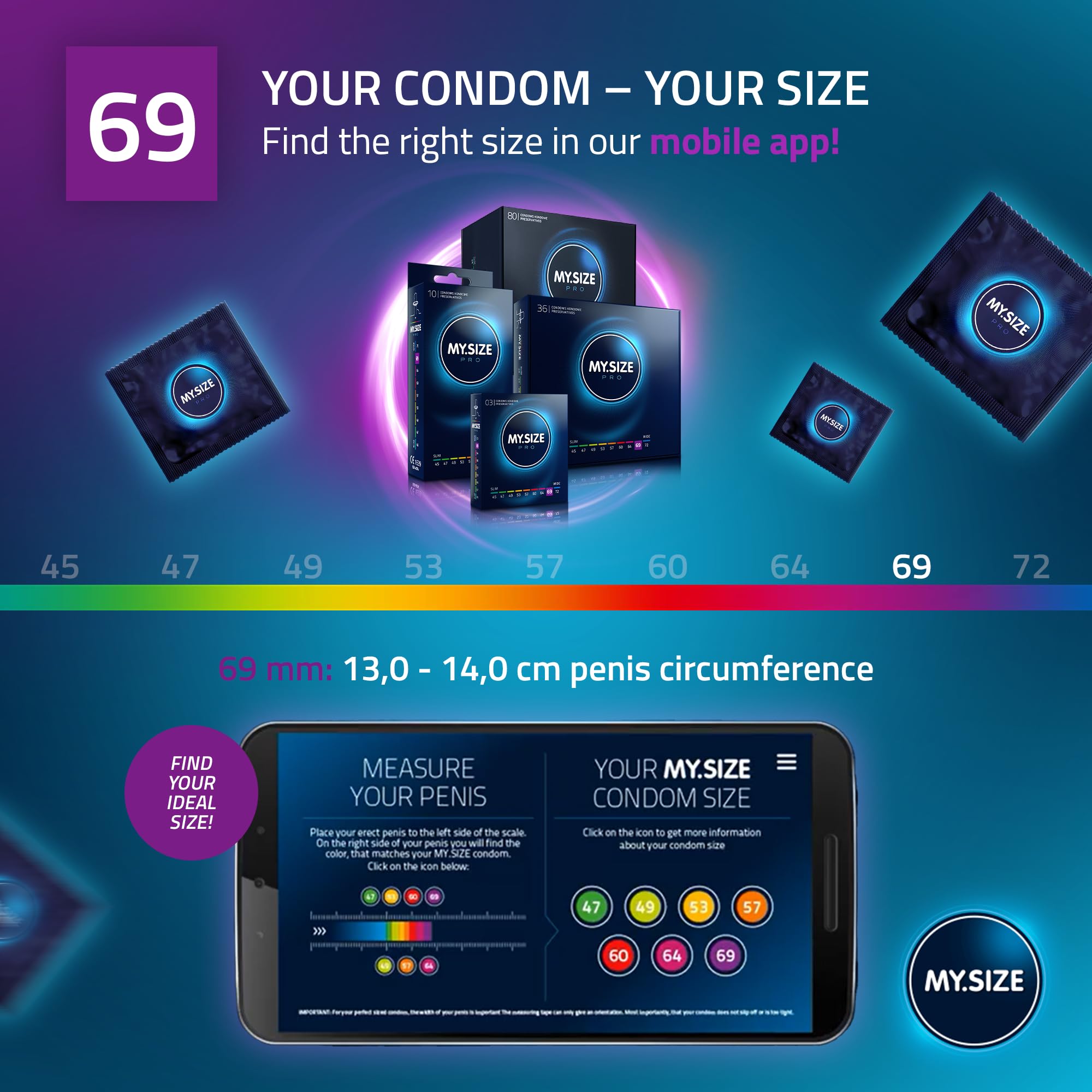 MY.SIZE PRO Condom Size 7, 69 mm, XXL, 3 Condoms - Perfect fit and a Suitable Size for Everybody