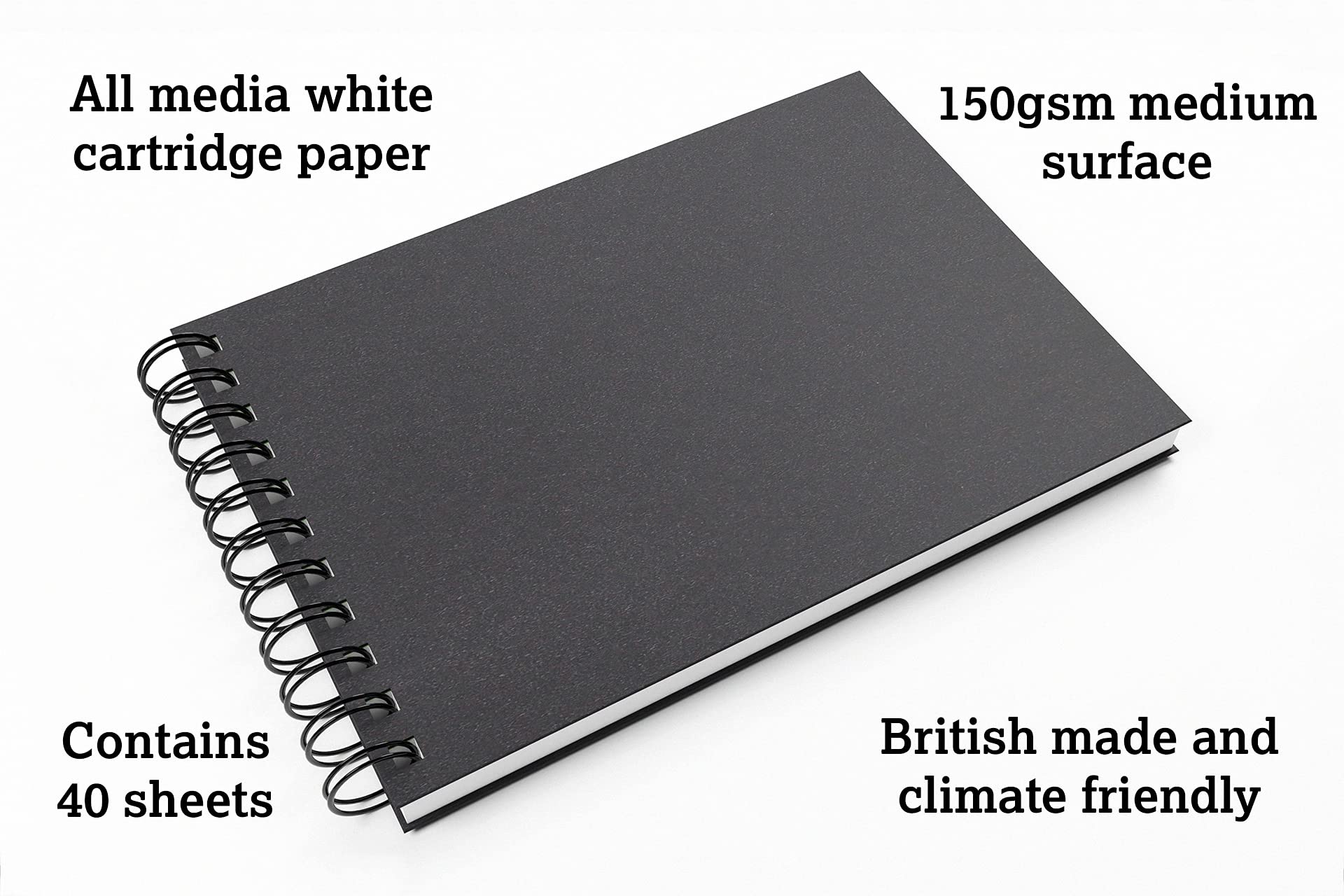 Artgecko Classy Sketchbook A5 Landscape - 80 Pages (40 Sheets) 150gsm White Cartridge Paper