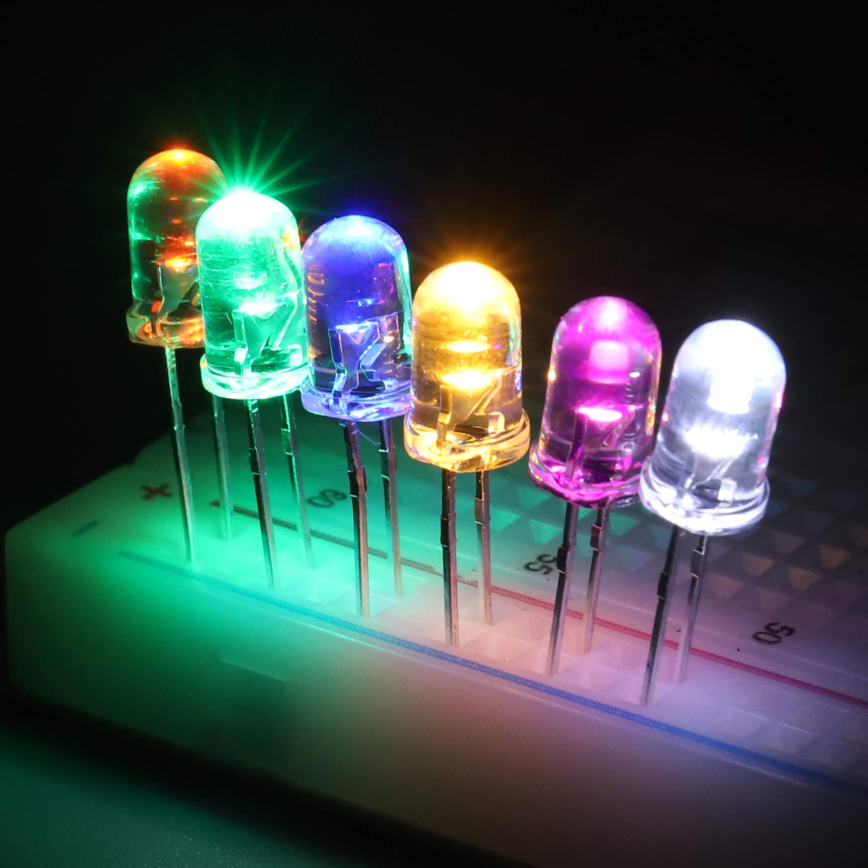 BOJACK 10 colors 200 pcs 5mm Light Emitting Diode Lights Assored Kit Pack (Transparent DC 2V - 3.2V 20mA) Bright Lighting Bulb Lamps Electronics Components 5 mm Light Emitting Diodes Parts