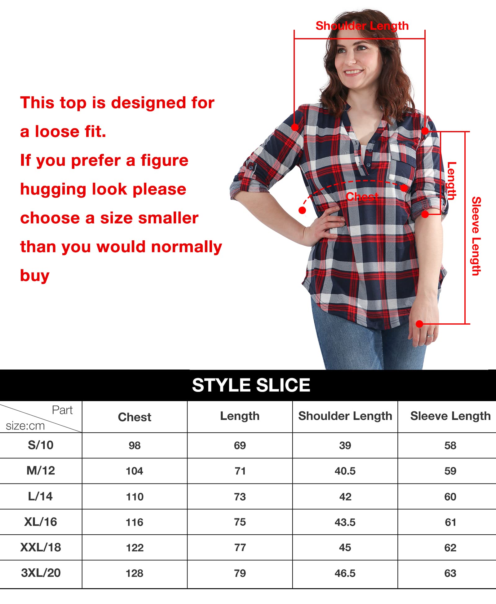 Style Slice Tunic Tops for Women UK，Checked Ladies Tops V-Neck，Plaid Blouses for Women UK Blue Navy