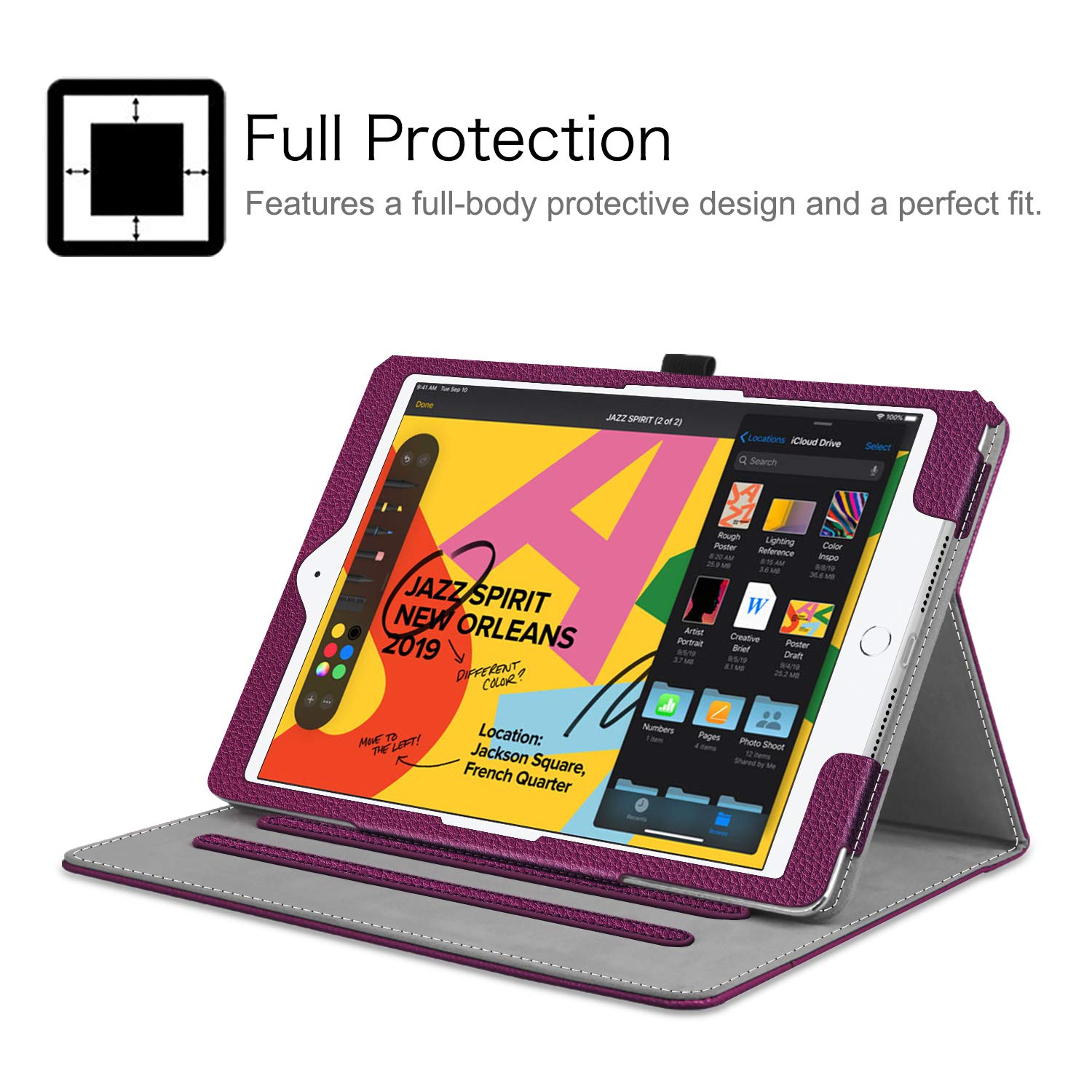 FINTIE Case for iPad 9th / 8th / 7th Generation (2021/2020/2019) 10.2 Inch - [Corner Protection] Multi-Angle Viewing Stand Cover with Pocket & Pencil Holder, Auto Wake Sleep, Purple