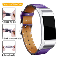 Mornex Strap Compatible with Fitbit Charge 2 Band Leather Strap, Classic Adjustable Replacement Wristband Fitness Accessories With Metal Connectors