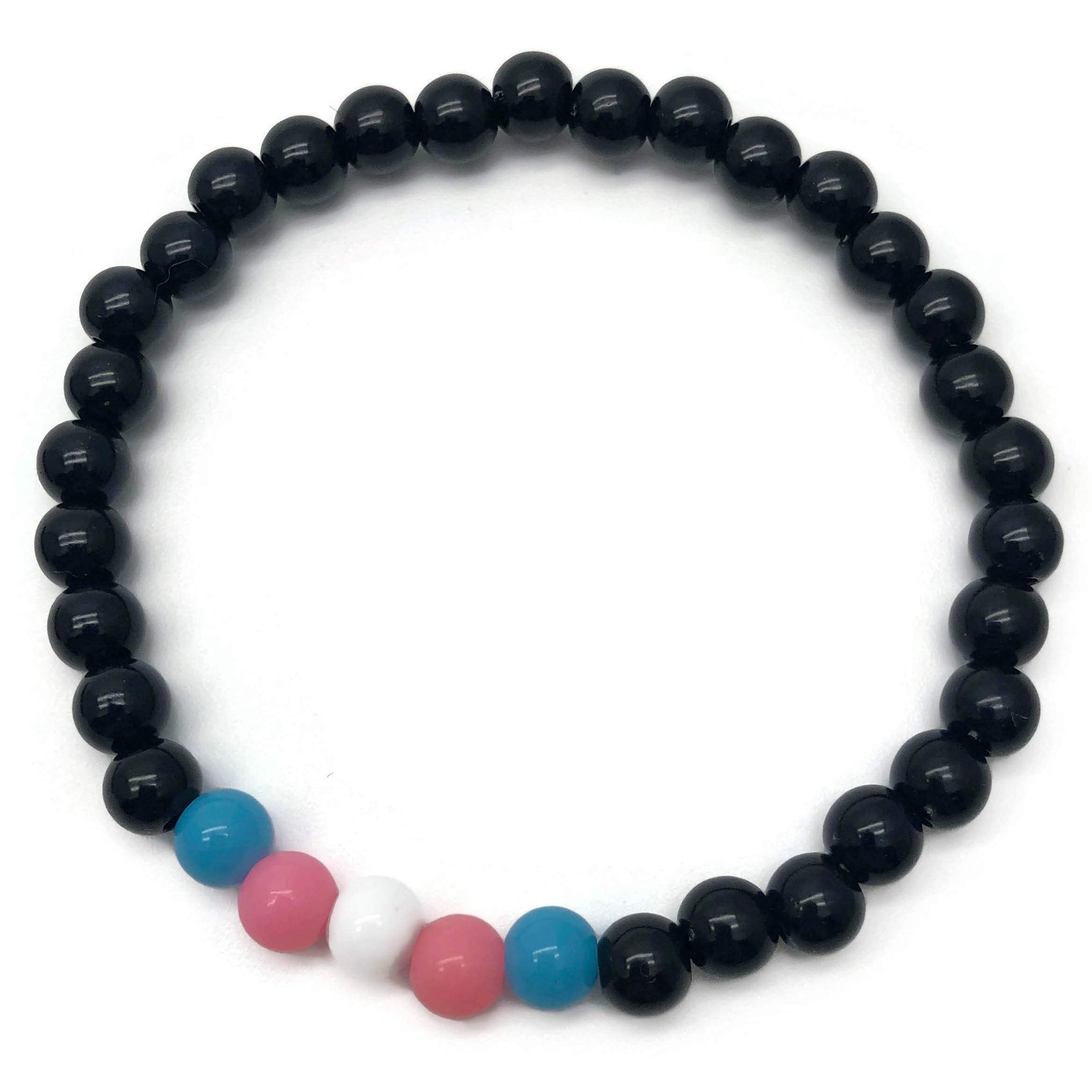 Trans Pride Flag Bead Bracelet - 6mm Pink White Blue and Black Acrylic Beads - Transgender Awareness - Small/Medium 7 inches