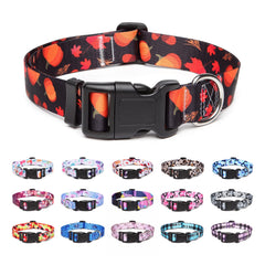 Suredoo Adjustable Nylon Dog Collar with Patterns, Soft Comfy Pet Collar for Small Medium Large Dogs (L, Pumpkin)