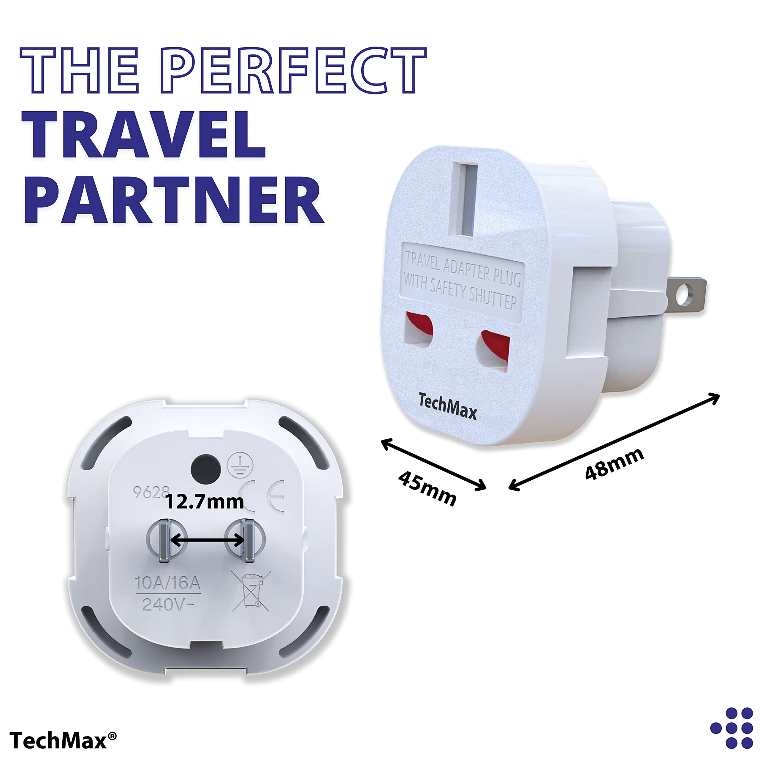 TechMax Pack of 5 UK to US Plug Adaptor Type G to Type A and B UK to USA, Canada, Japan, Thailand, Mexico, Jamaica, Dominican Republic, Barbados, China and more 2 Pin Flat Travel Adapter (White)