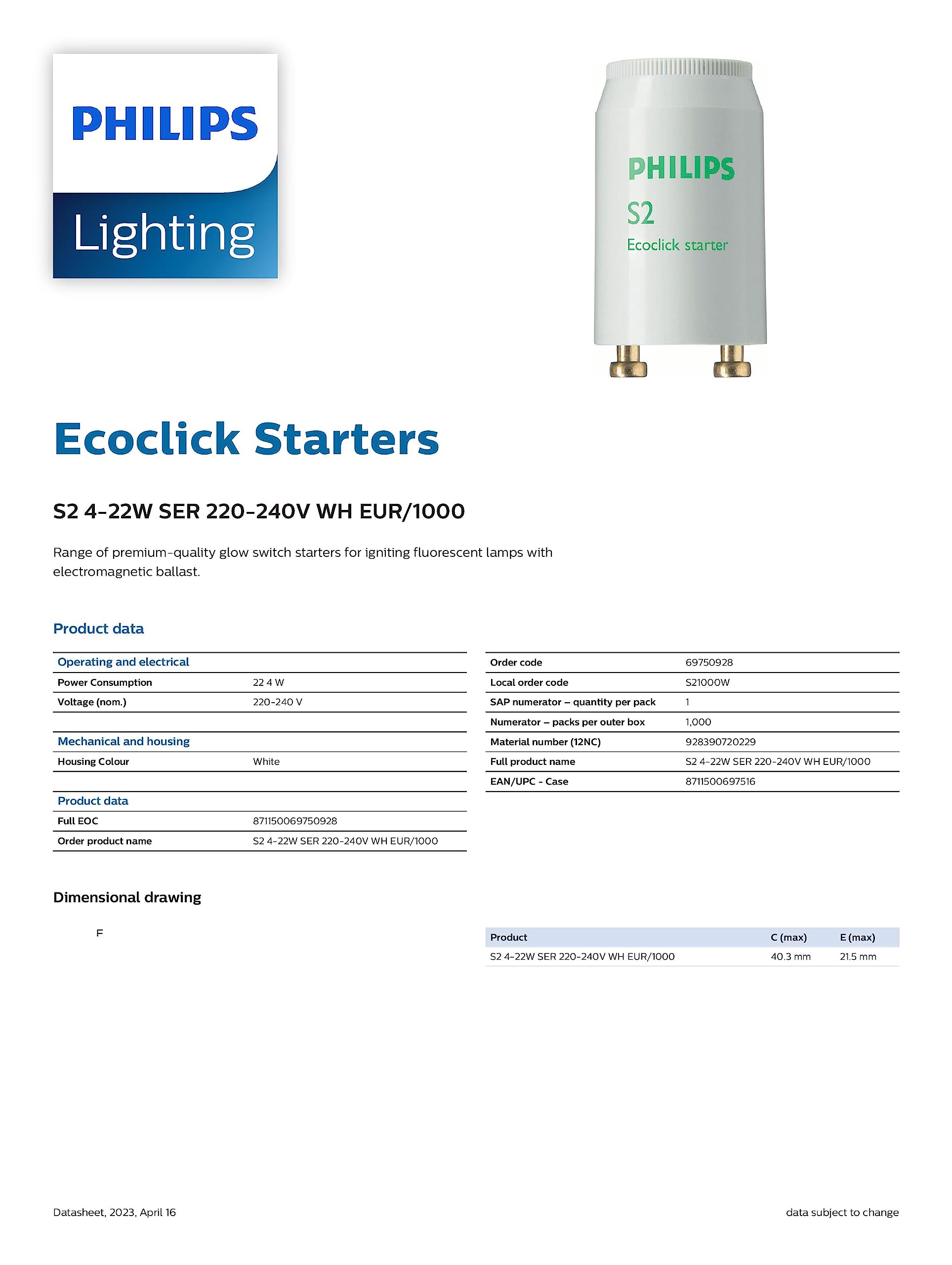 Philips starter S2 series connection 4-22 Watt (pack of 2)