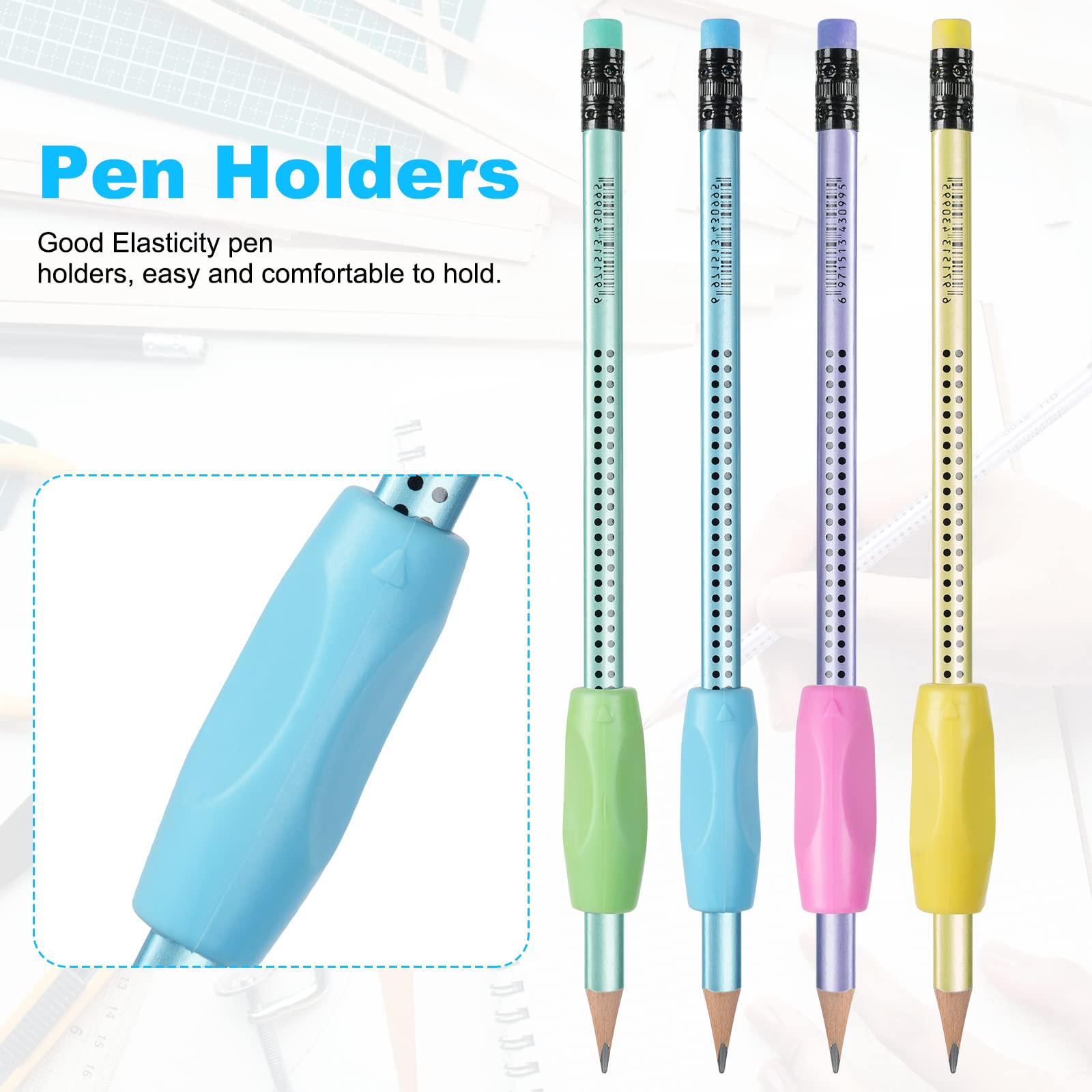 OFFCUP HB Pencils, 12pcs Pencils with Rubbers, Presharpened Pencil Writing Pencils with Rubbers on The End with 4 Pen holders, Pencil Sharpener and Rubbers for School Children Handwriting and Drawing