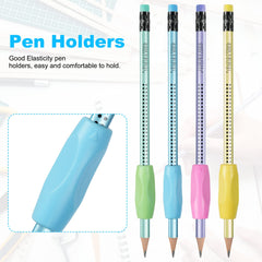 OFFCUP HB Pencils, 12pcs Pencils with Rubbers, Presharpened Pencil Writing Pencils with Rubbers on The End with 4 Pen holders, Pencil Sharpener and Rubbers for School Children Handwriting and Drawing