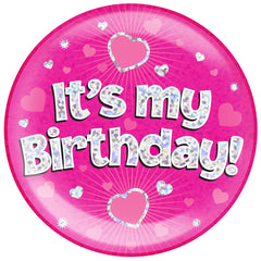 OAKTREE UK 633001 6 inches Jumbo Badge It's My Birthday Pink Holographic Dot