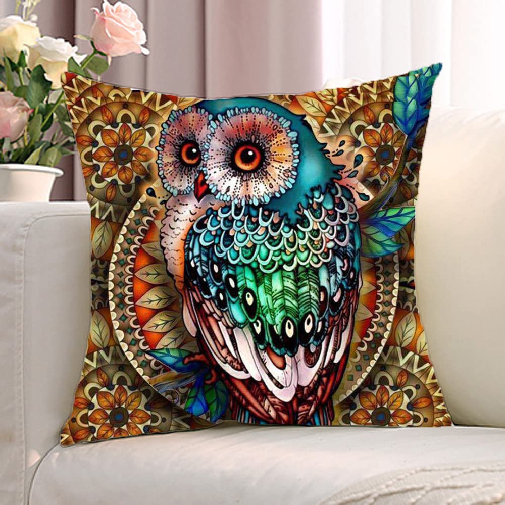 KUNQIAN Owl Cushion Cover Owl Ornament Gifts Throw Pillow Case Decor for Home Livingroom Couch Bed Sofa Decorate 18 inchesx18 inches