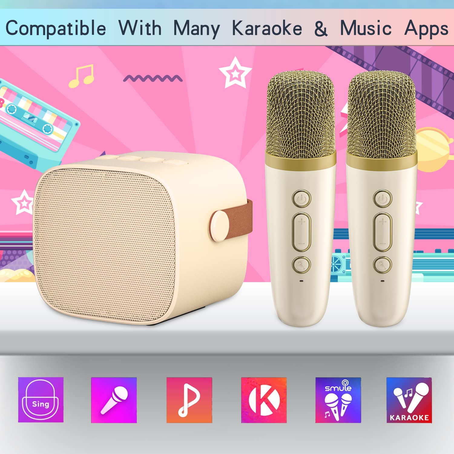 Kids Karaoke Machine 2 Microphones, 2023 Upgrade Wowstar Karaoke Machine for Girls Boys Kids Children Adults, Portable Bluetooth Speaker/Voice Changer/Led Lights/Toy Gift Party Game (Yellow)