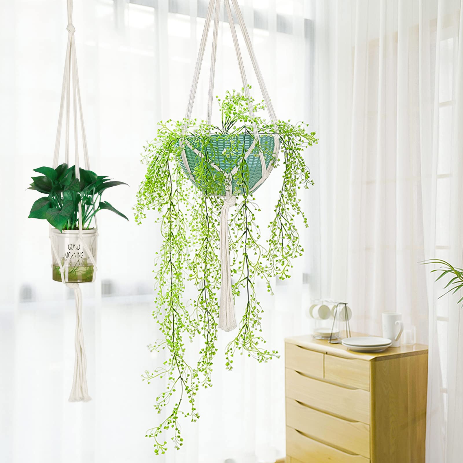 Hanging Planters Baskets, 4 Pack Cotton Rope Macrame Plant Hanger with 4 Hanging Hooks, Wall Hanging Flower Pot Holder for Indoor Outdoor Balcony Decoration - 80CM & 100CM