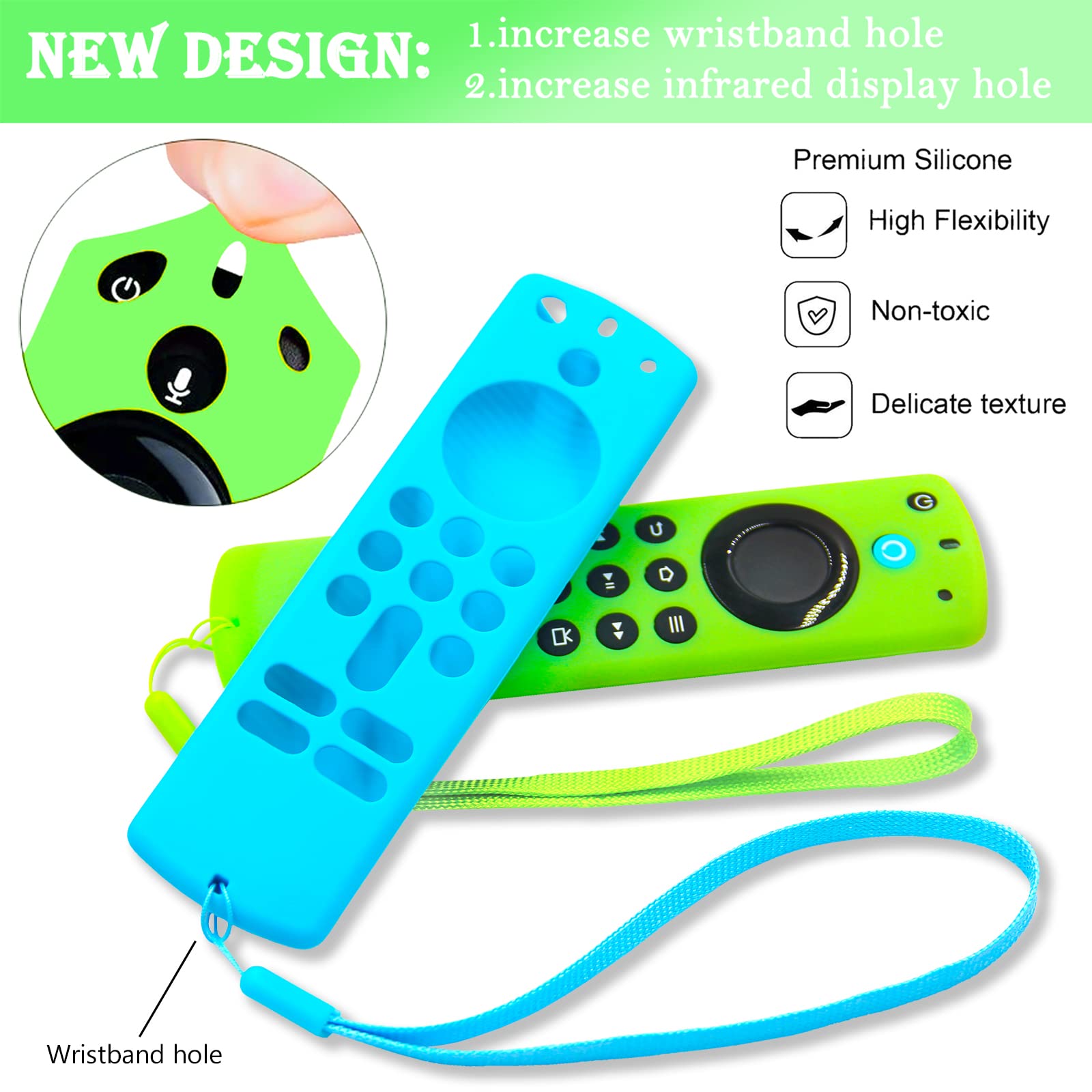 [2 Pack] Pinowu Remote Cover Compatible with Fire TV Stick 4K / 4K Max Alexa Voice Remote (3rd Gen), Anti Slip Silicone Protective Case Cover with Lanyard (Green Glow & Turquoise Not Glow)