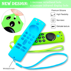 [2 Pack] Pinowu Remote Cover Compatible with Fire TV Stick 4K / 4K Max Alexa Voice Remote (3rd Gen), Anti Slip Silicone Protective Case Cover with Lanyard (Green Glow & Turquoise Not Glow)