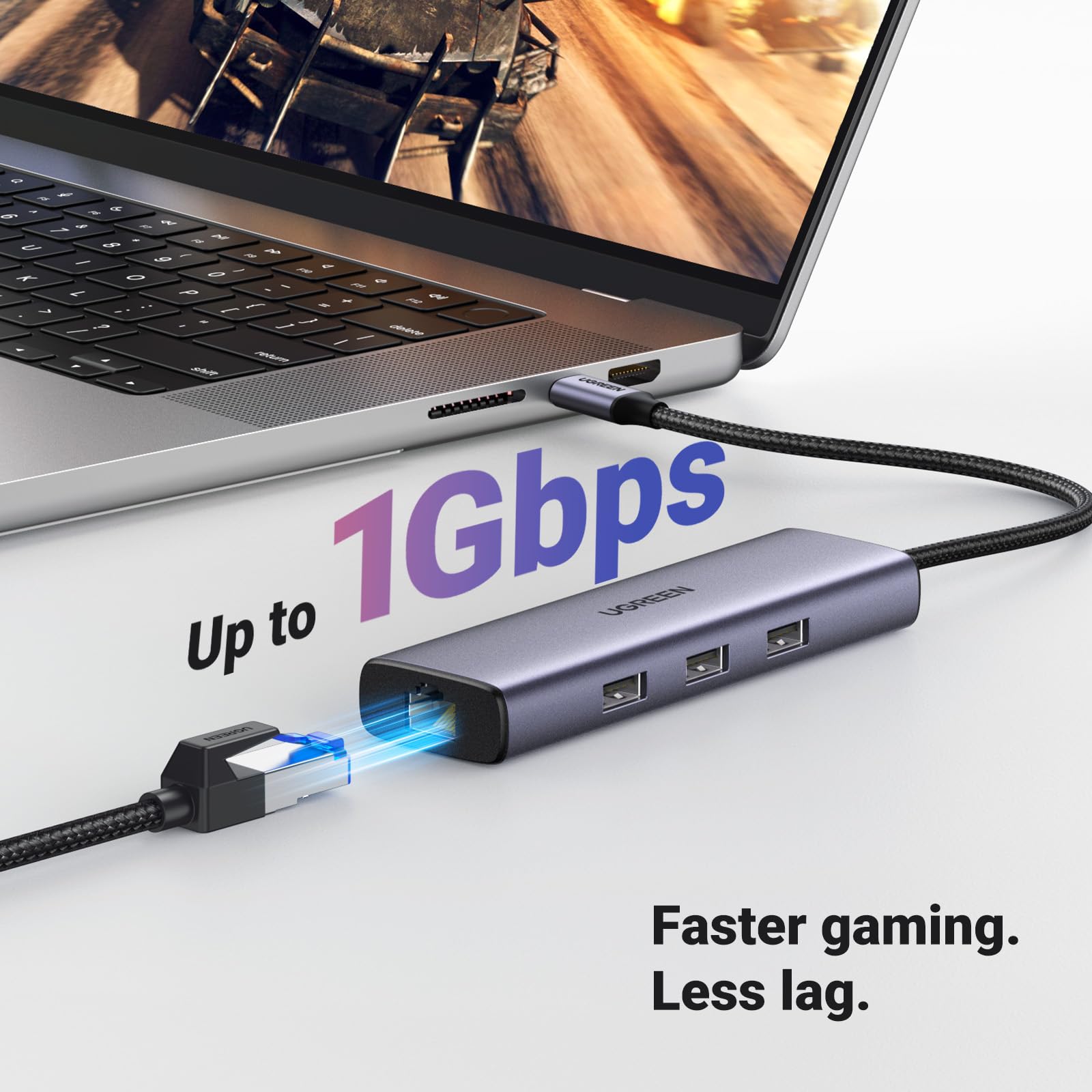 UGREEN Revodok USB C Hub Ethernet, 6-in-1 USB-C Hub with 1000Mbps Ethernet, 4K HDMI, 100W PD, 3 USB-A 3.0 Data Ports, USB C Dock for MacBook Air M1/M2, iPhone 15 Pro Series, iPad, Surface, XPS