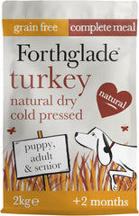 Forthglade Complete Natural Dry Dog Food - Grain Free Turkey with Vegetables (2kg) Resealable Bag - Easy to Digest Cold Pressed Dog Food for Puppy, Adult and Senior Dogs