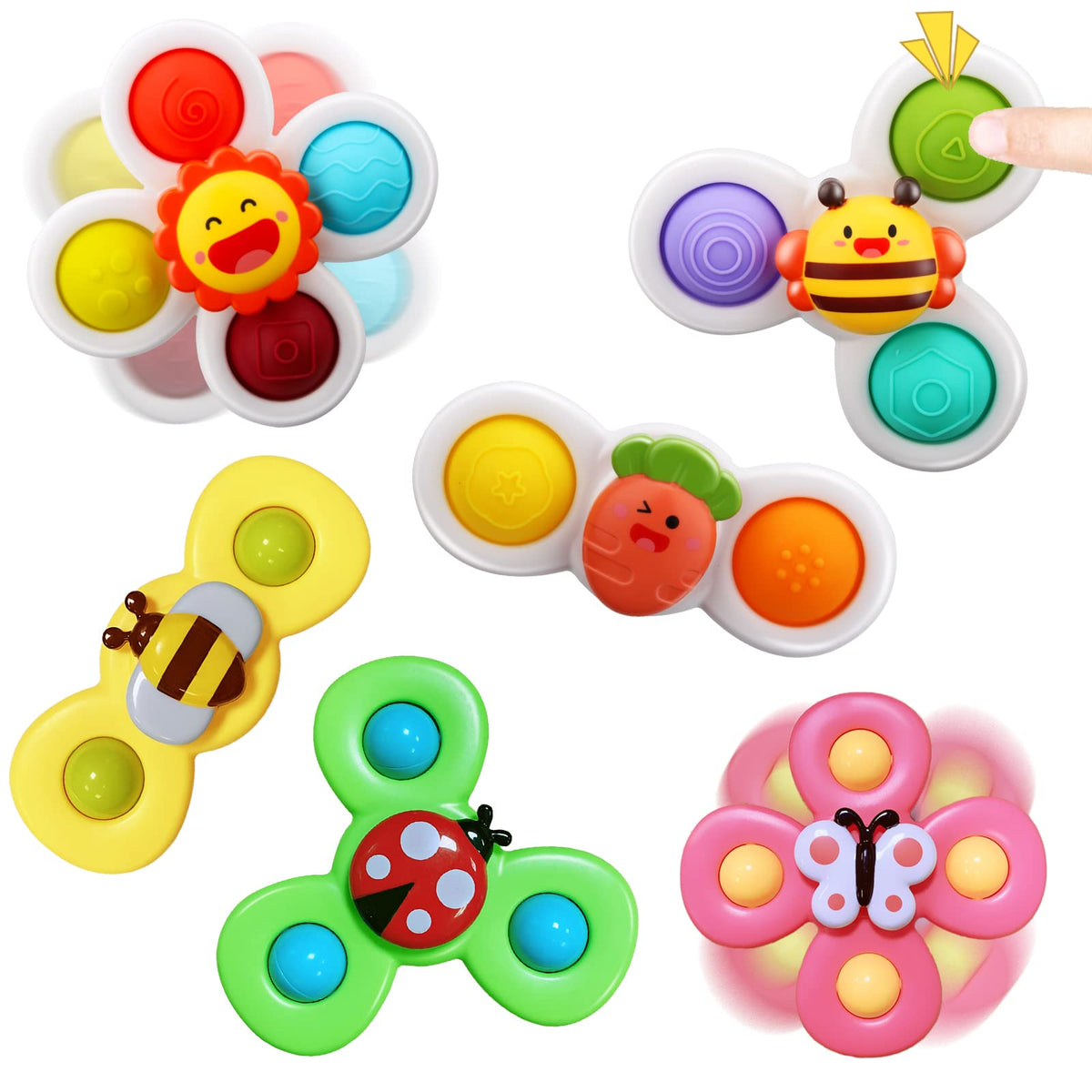 AIUOKYA Suction Cup Spinner Toys, Simple Dimple Suction Toy with Silicone Bubbles Kids for Bath and Window, Baby Toys for 1and Years Old