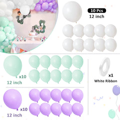 Bealif Teal Blue Purple White Balloon Set, 30Pcs 12 inch Pastel Teal Blue Latex Balloons with Ribbon for Grils Boys Macaron Teal Birthday Decorations Mermaid Theme Baby Shower Undersea Party Supplies