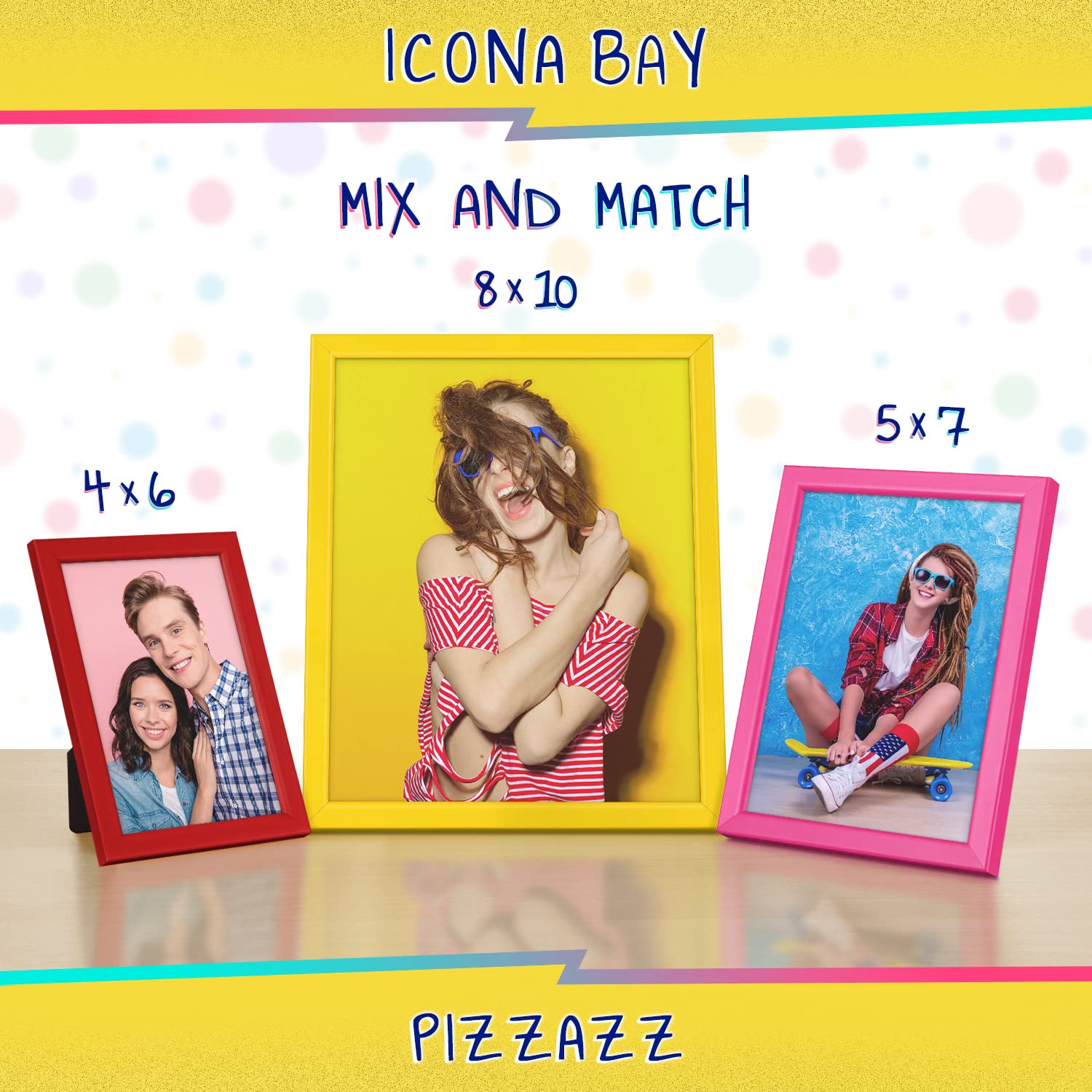 Icona Bay 7x5 Pink Picture Frame, Coloured Solid Wood Scandinavian Style Frame for Photo, Pizzazz Collection